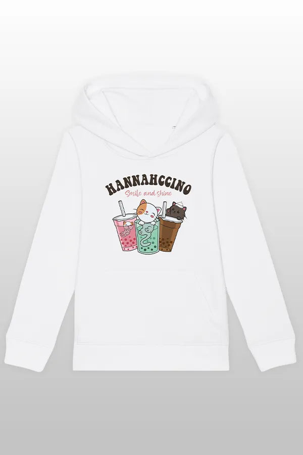 Hannahccino Cat Kids Hoodie White